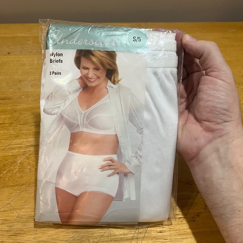 Vtg Underscore Women White Nylon Briefs 3 Pack Size S/5 Full Coverage High Waist